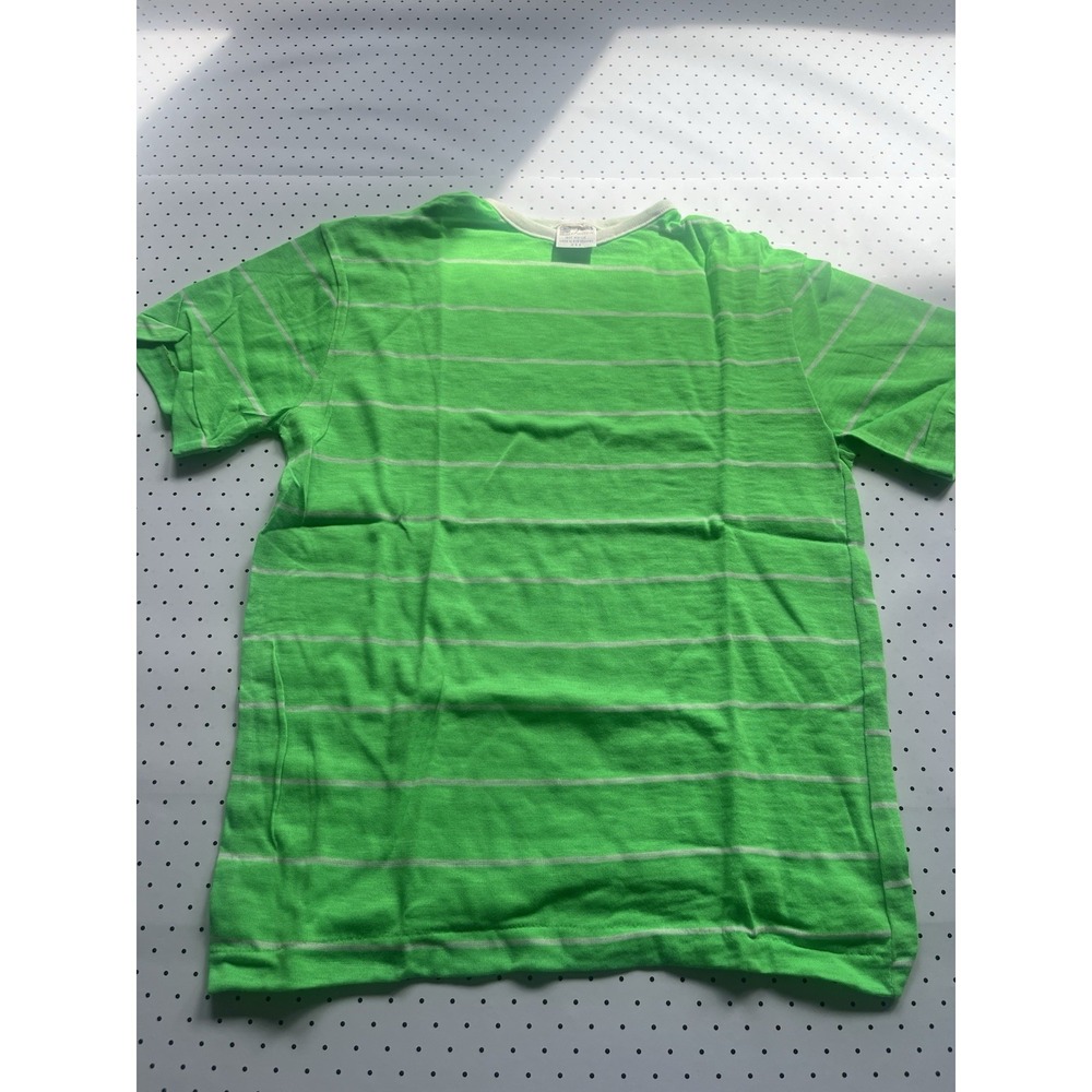70s‎ Neon Green Striped Tee Soft Acrylic Retro Minimal Shirt